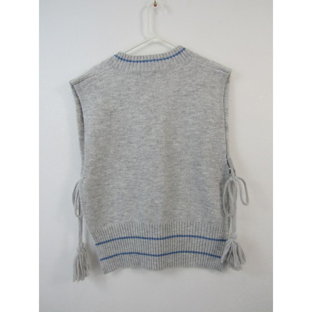 Free People Poncho Sweater One Size All Star Striped Sleeveless Vest Tassel - Picture 6 of 7